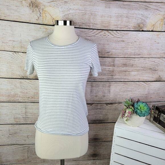 Club Monaco Women's Striped Crew Neck‎ Short Sleeve Tops Black White Size XS - Picture 1 of 6
